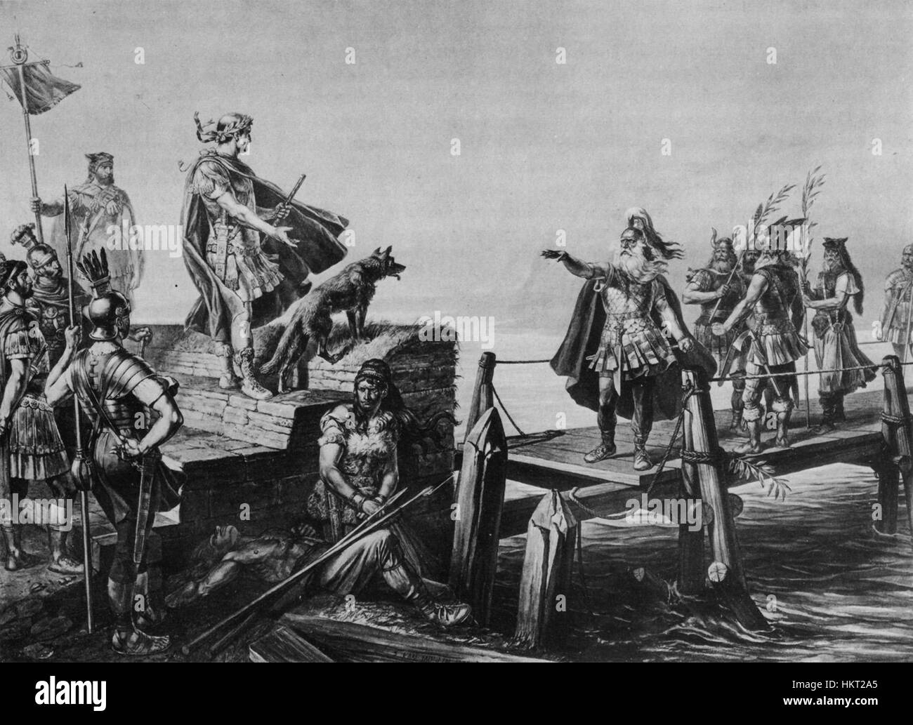 Divico und Caesar dépeint la confrontation historique entre le leader gaulois Divico et le général romain Jules César, offrant un aperçu d'un moment charnière de l'histoire européenne antique. Banque D'Images