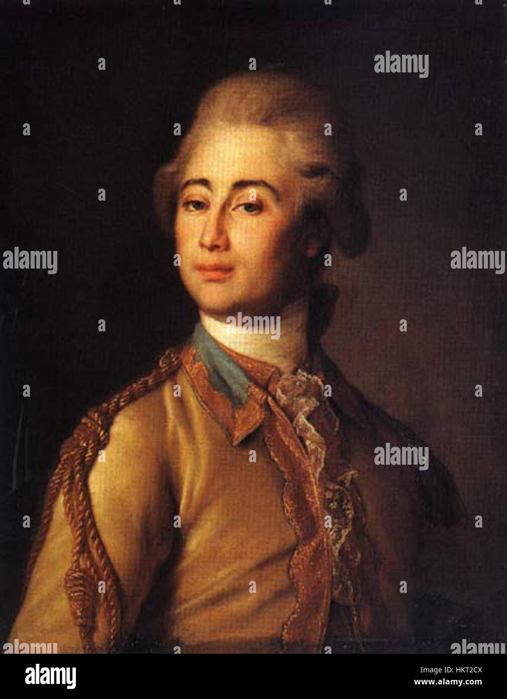 Dmitry Levitzky, un portraitiste russe influent, est connu pour son portrait de l'impératrice Catherine II et d'autres figures notables de l'Empire russe. Cette pièce capture le style classique du portrait russe du 18ème siècle. Banque D'Images