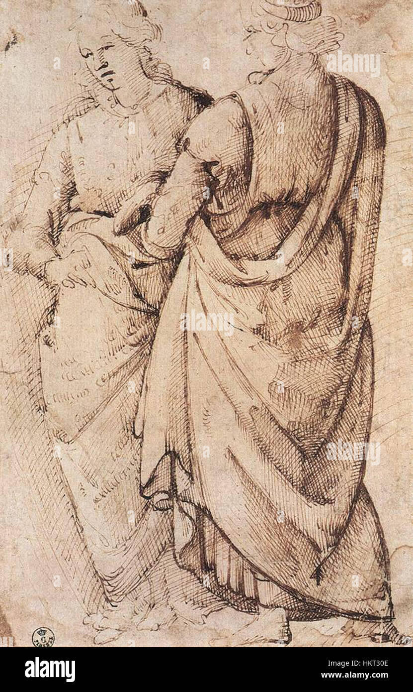 Cette peinture de l'atelier de Domenico Ghirlandaio (04) reflète le style Renaissance de l'artiste, connu pour sa représentation détaillée de figures et de scènes religieuses. Les œuvres de Ghirlandaio sont célèbres pour leurs couleurs vibrantes et la représentation précise de la forme humaine. Banque D'Images