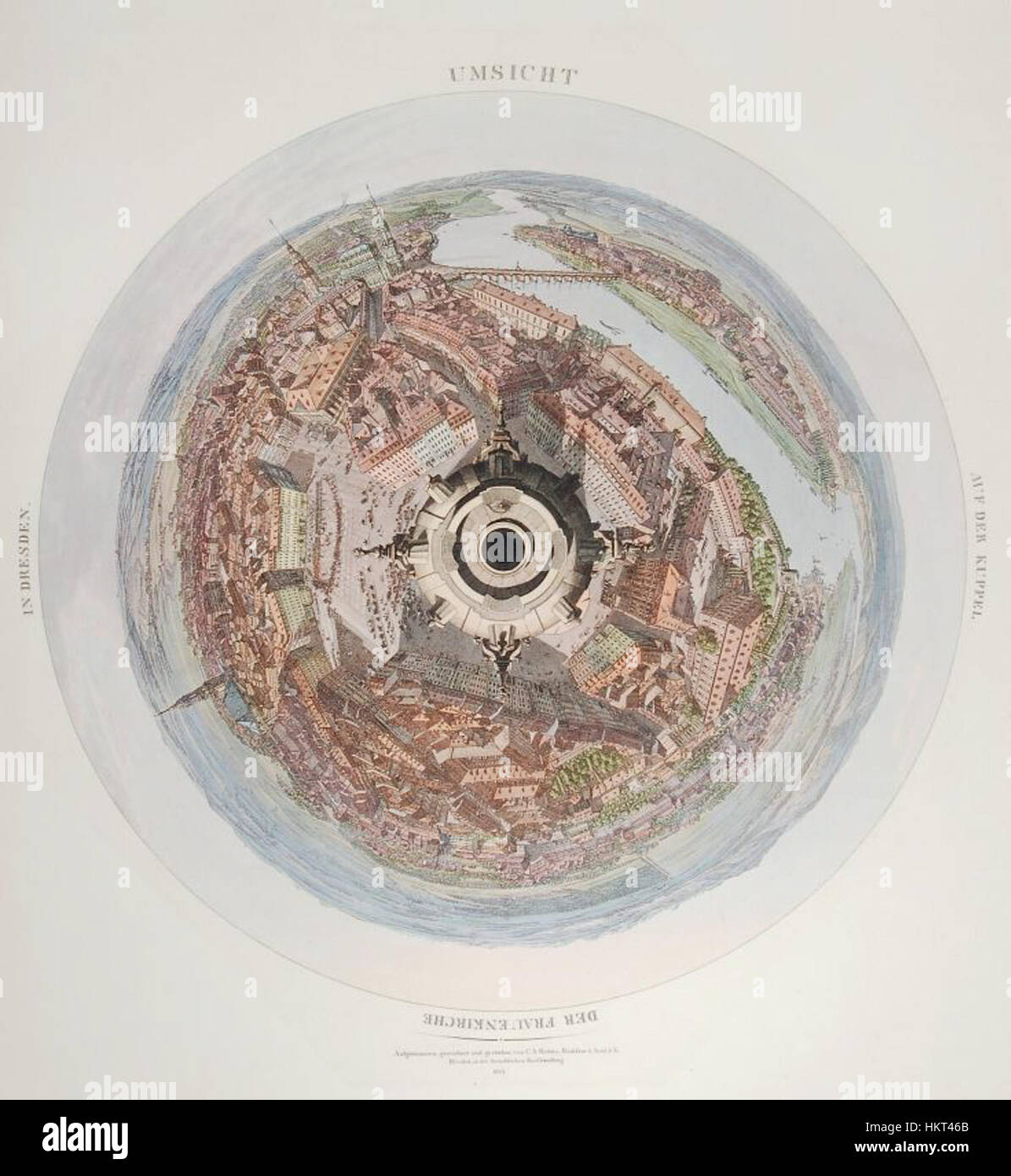 Cette peinture de 1824, « Dresden UMSICHT Frauenkirche », représente l'emblématique Frauenkirche de Dresde, en Allemagne, en mettant l'accent sur l'architecture détaillée de l'église et le paysage environnant au début du XIXe siècle. Banque D'Images