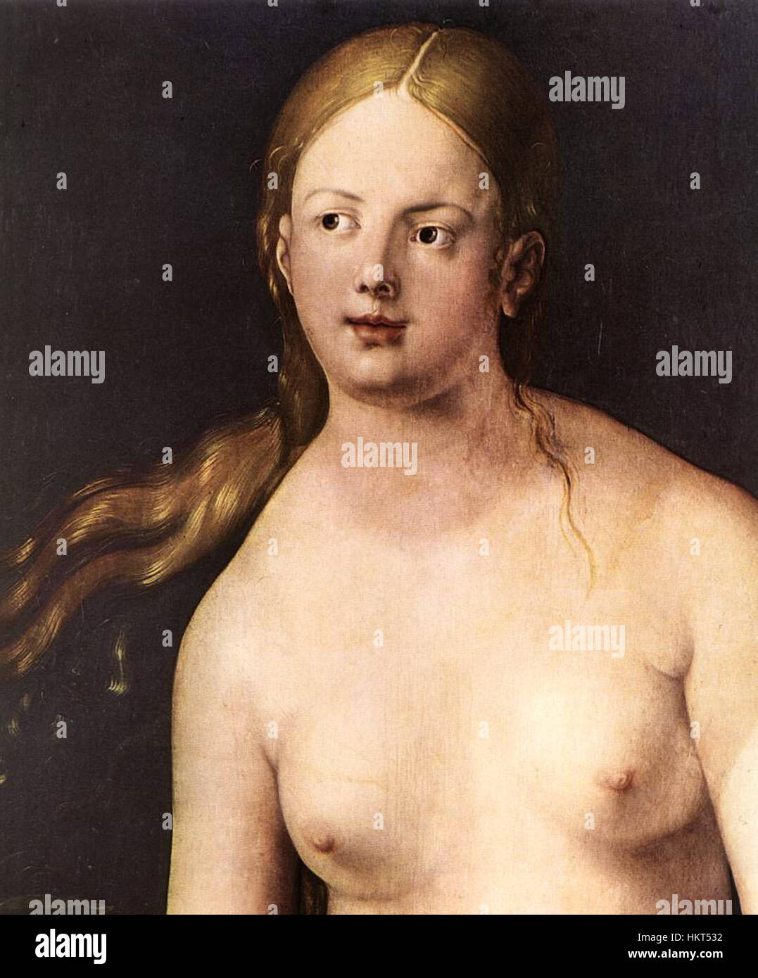 Albrecht Dürer, un artiste de la Renaissance allemande, a créé l’estampe sur bois « Adam et Ève », présentant l’histoire biblique du premier homme et de la première femme, mettant en avant ses lignes et sa technique détaillée. Banque D'Images