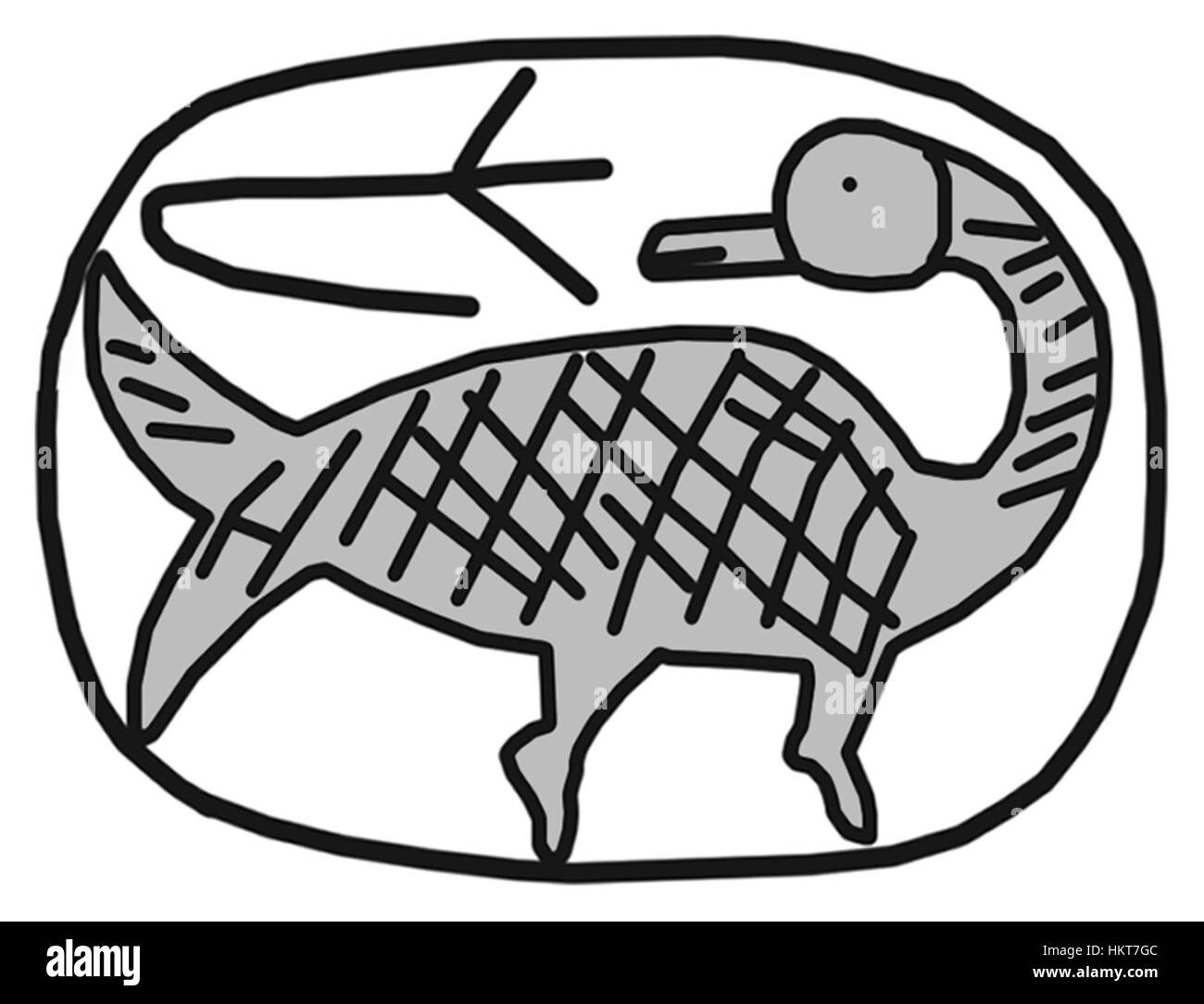 Cette plaque égyptienne, identifiée comme Walters 42982, présente un sphinx et un canard dans son design complexe. Il est un exemple clé de l'art égyptien antique, mettant en valeur la représentation symbolique et l'artisanat de l'époque. Banque D'Images