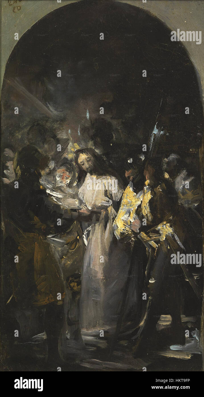 'El Prendimiento de Cristo' (l'arrestation du Christ) est un croquis préparatoire pour une peinture religieuse plus grande. L’œuvre capture le moment de l’arrestation du Christ, mettant en valeur l’intensité et l’émotion de la scène biblique. Banque D'Images