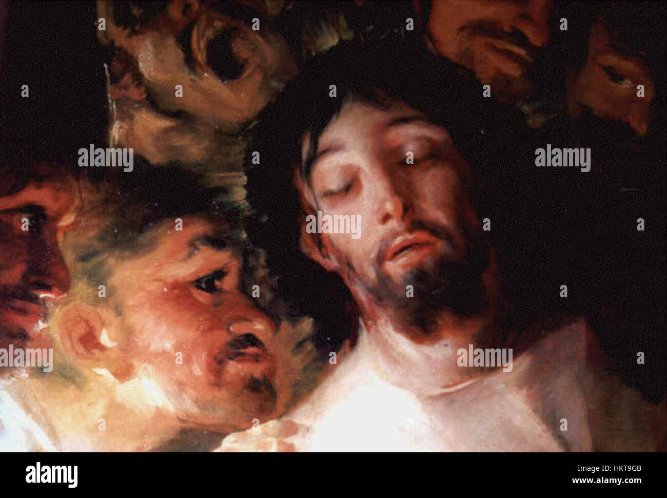 'El Prendimiento' (L'arrestation du Christ) de Francisco de Goya est une peinture poignante représentant le moment de la trahison et de l'arrestation du Christ. L'intensité dramatique et l'utilisation de la lumière soulignent la gravité émotionnelle de la scène. Banque D'Images