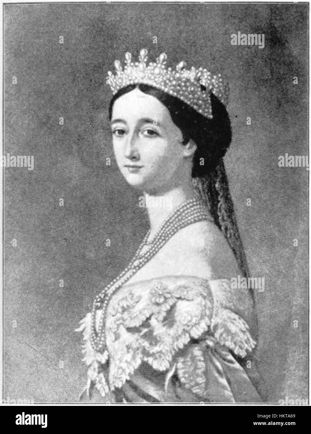 Cette peinture représente l'impératrice Eugénie, épouse de Napoléon III, capturée dans ses régalia impériales. L'œuvre reflète son rôle d'impératrice de France et son influence significative pendant le second Empire français. Banque D'Images