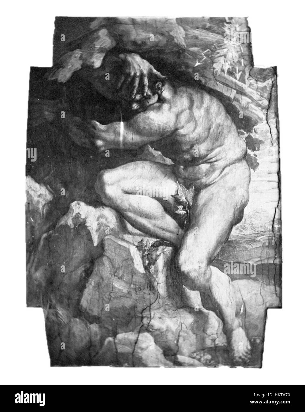 Encelado est une peinture qui présente des thèmes mythologiques ou célestes, probablement inspirés par la figure d'Encelade de la mythologie grecque. La représentation peut se concentrer sur l'imagerie puissante de la figure par rapport à la terre et aux dieux, représentant des thèmes dramatiques de force et de conflit. Banque D'Images