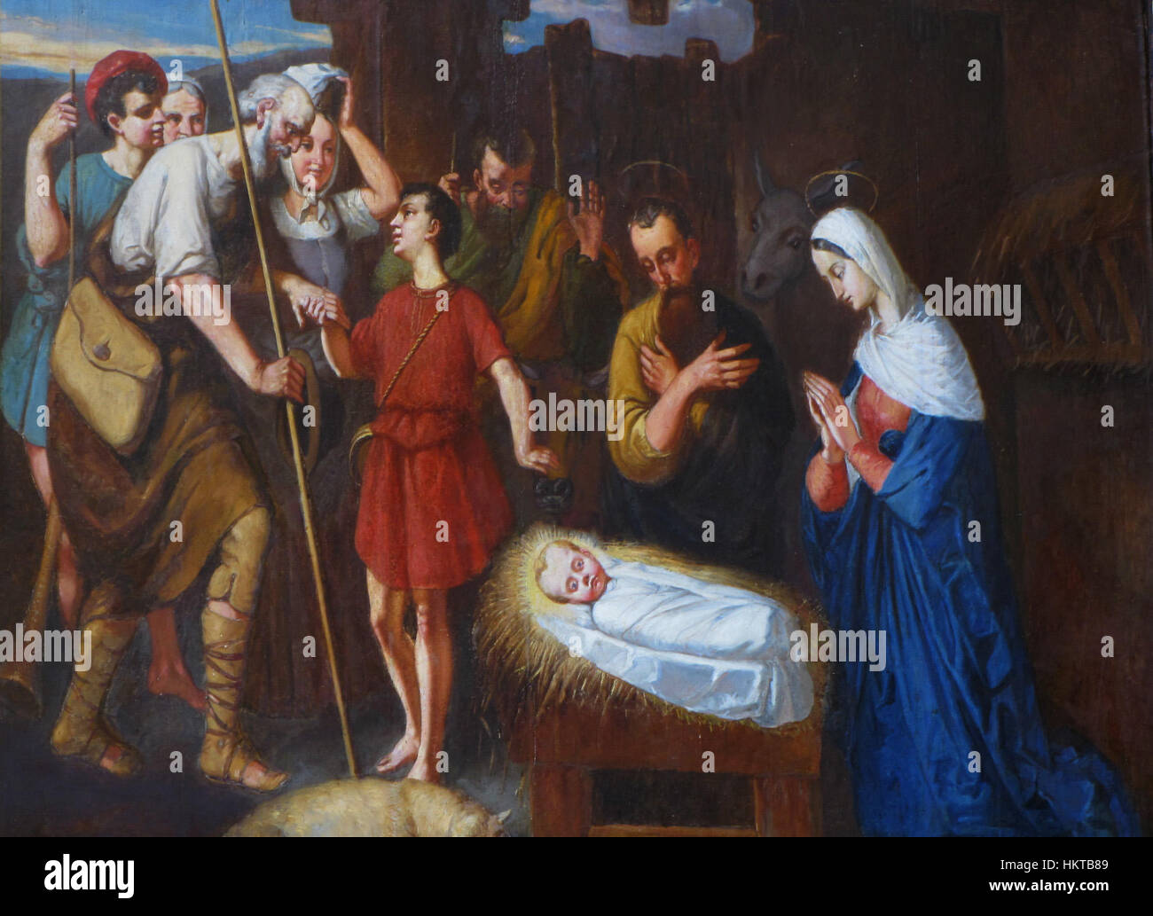 Ernolsheim StsCosmeDamien 07 est une œuvre d'art qui met en valeur des thèmes religieux historiques en mettant l'accent sur les techniques des beaux-arts. La peinture capture l'iconographie religieuse et les détails fins dans un format de peinture à l'huile. Banque D'Images