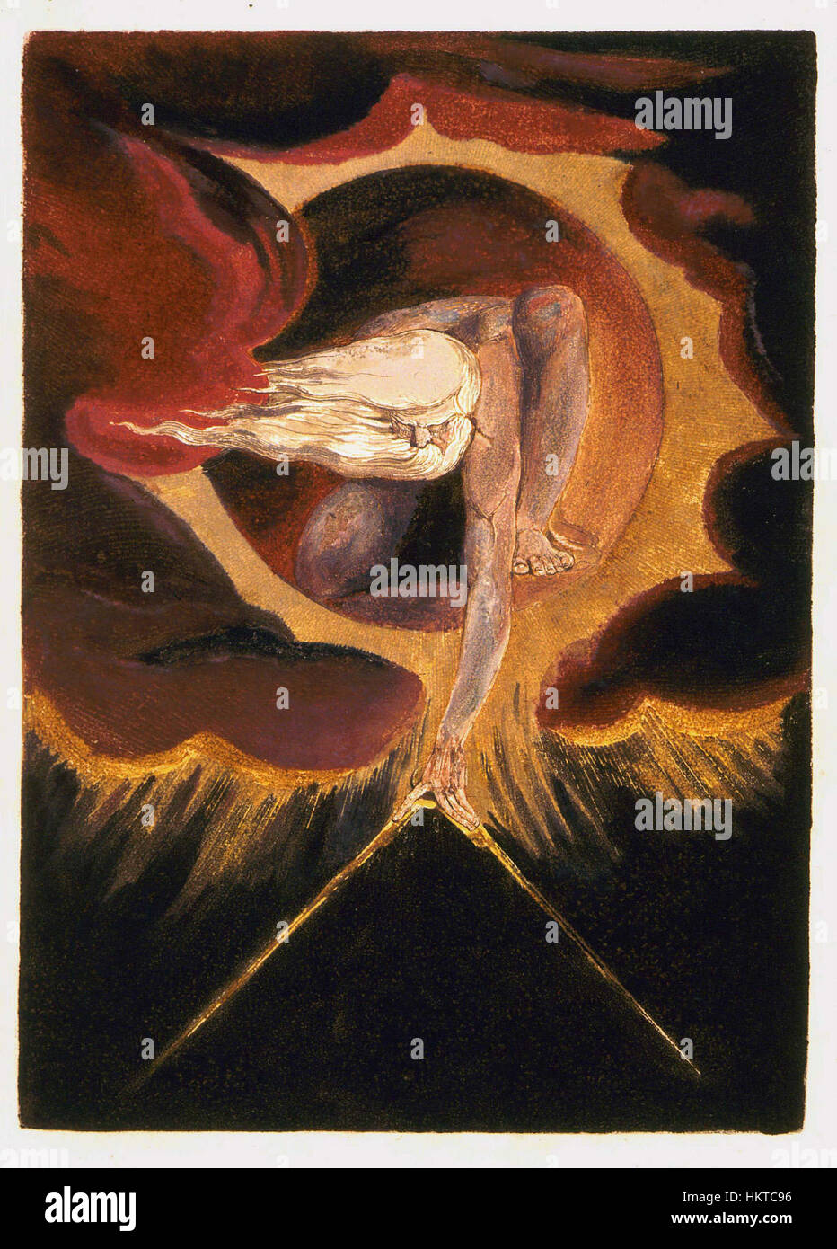 Ceci est une reproduction de 'Europe a Prophecy' de William Blake de 1794, conservé dans la bibliothèque de l'Université de Glasgow. La pièce, une œuvre d'art emblématique de Blake, comprend divers éléments de son style distinct avec des références symboliques et historiques, peintes à l'aquarelle et à l'encre. Banque D'Images