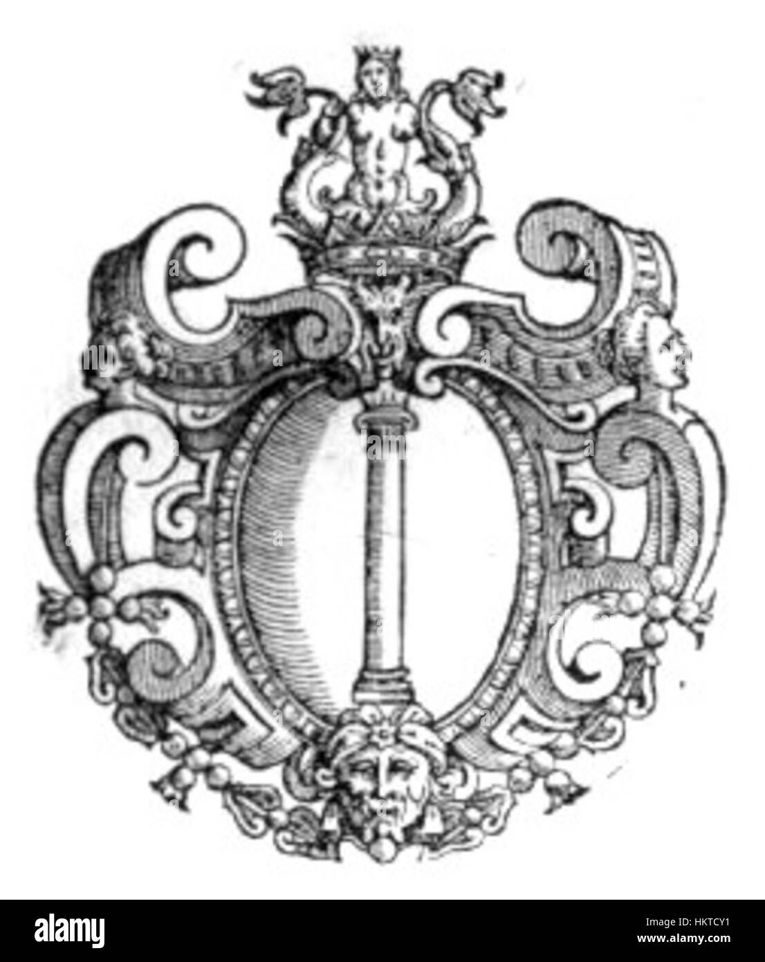 'Ex Libri dei principi Colonna con Sirena Bicude' est une illustration d'un manuscrit historique qui présente une sirène aux côtés d'une figure de la famille Colonna. L'œuvre mêle des motifs de la Renaissance à des éléments mythologiques, mettant en valeur le style artistique de l'époque. Banque D'Images