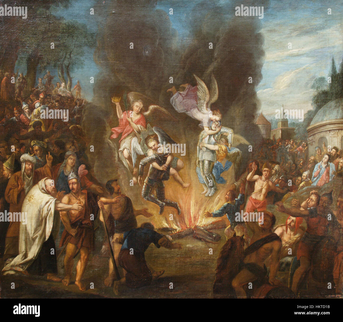 Martyrium der Tempelritter de E. Richard est une peinture dramatique représentant le martyre des Templiers. L'œuvre reflète l'importance historique et religieuse des Templiers pendant la période médiévale. Banque D'Images