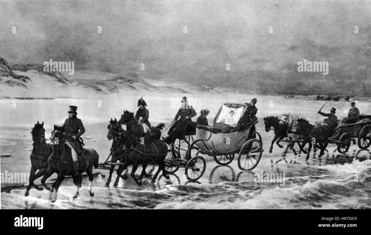 « Flucht », qui signifie « évasion » en allemand, est une peinture historique capturant la tourmente et le mouvement pendant une période de conflit, symbolisant les difficultés et la lutte pour la liberté. Banque D'Images