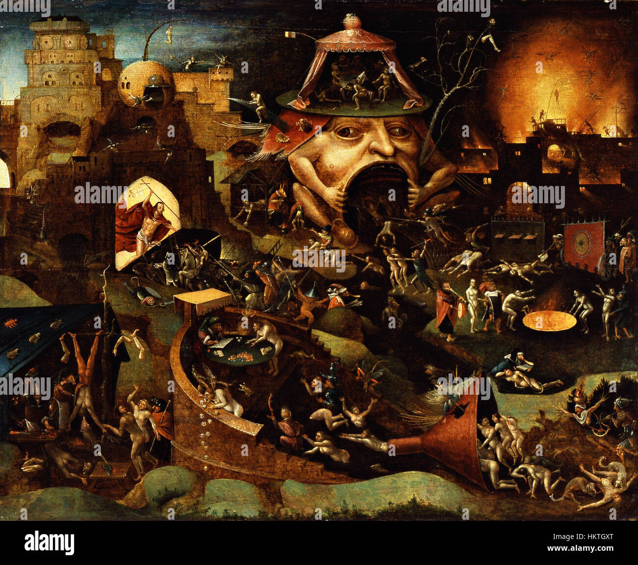 Une peinture d'un disciple de Jheronimus Bosch, *Christ in Limbo* représente la descente du Christ dans les Limbes, un concept de la théologie chrétienne. La pièce capture le style surréaliste et dramatique caractéristique des disciples de Bosch, mettant en valeur des thèmes symboliques et religieux. Banque D'Images