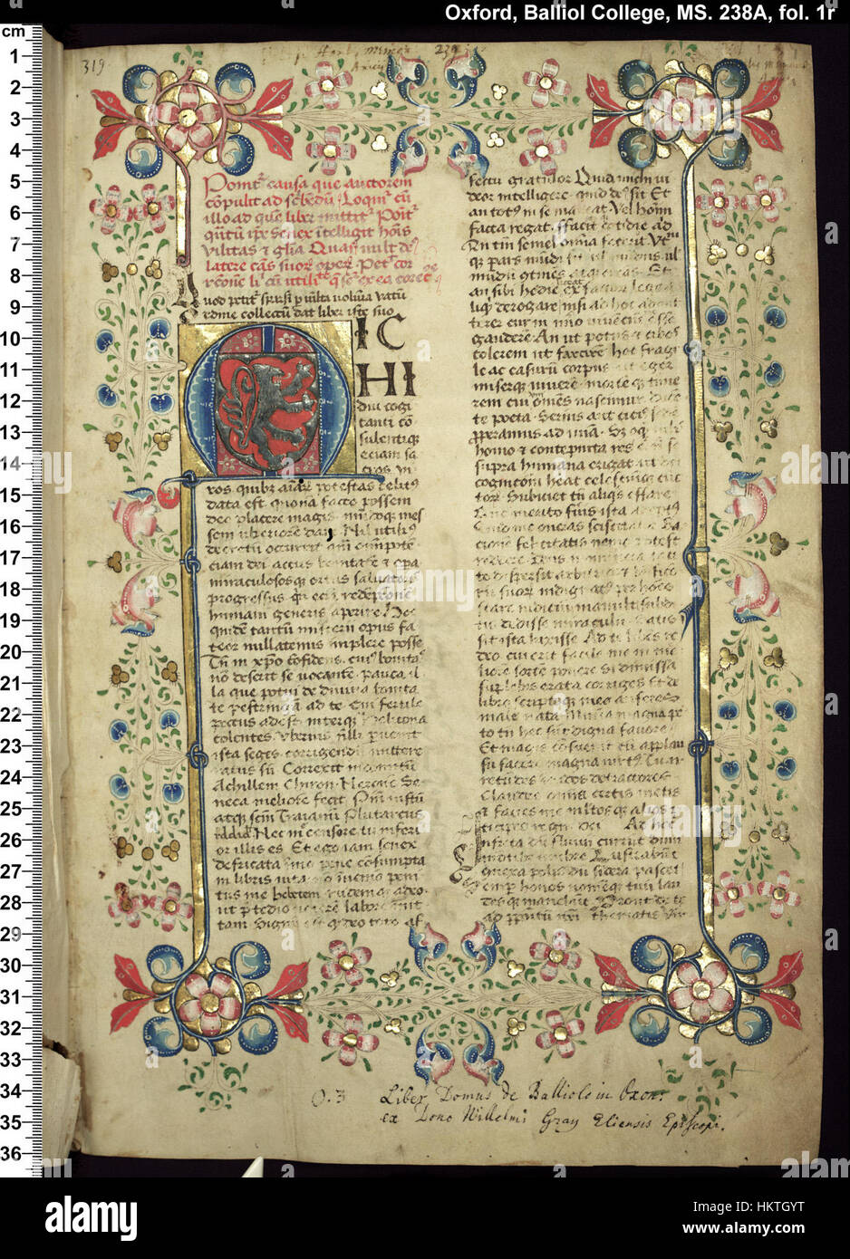 Fons Memorabilium universi, folio 1r, est un manuscrit conservé au Balliol College. Le folio contient des écrits médiévaux du début avec des détails complexes, offrant un aperçu du paysage intellectuel de l'époque. Banque D'Images