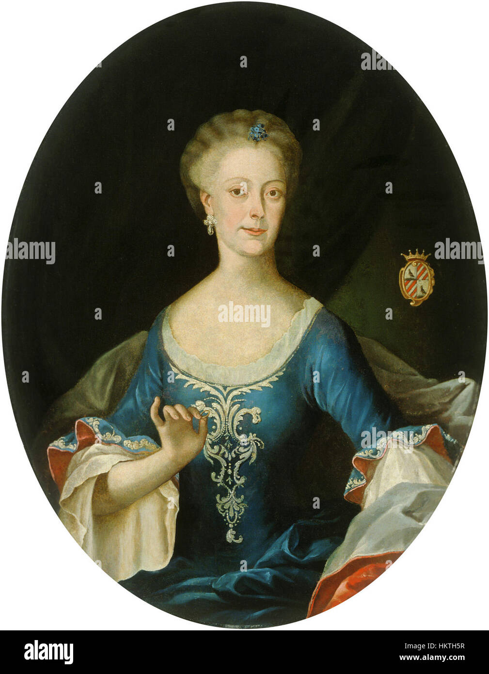 Cette peinture de Fortunat berçant représente Elizabeta Codelli, capturant l'élégance et la grâce du sujet dans le style classique. L’œuvre met l’accent sur la représentation détaillée des vêtements et des traits du visage, reflétant les compétences de Bergant en portrait. Banque D'Images