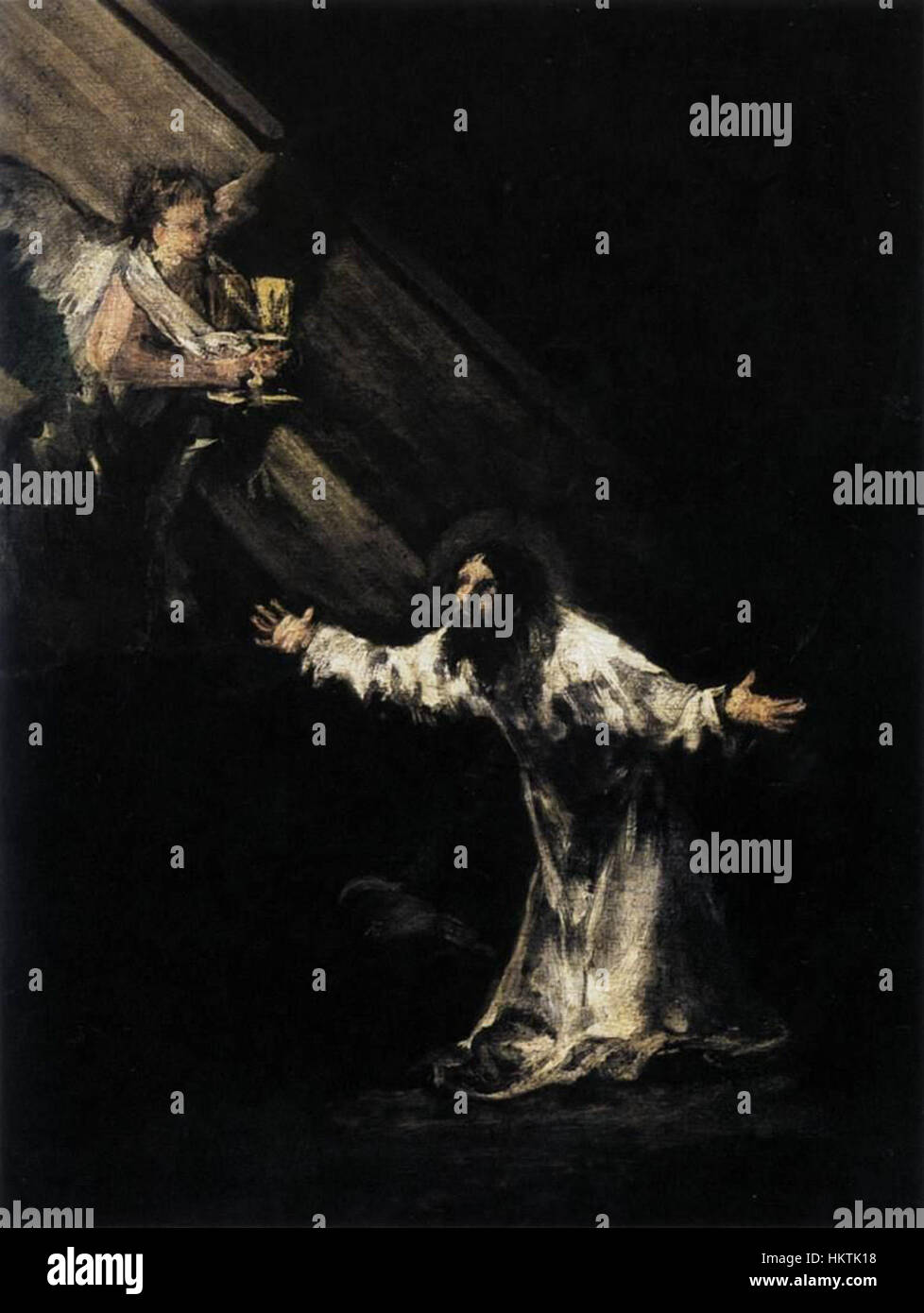 Cette peinture de Francisco de Goya représente le Christ sur le Mont des oliviers, capturant le moment de sa prière et de sa tristesse avant sa crucifixion. La pièce est connue pour sa profondeur émotionnelle et son éclairage dramatique, mettant en valeur la maîtrise de Goya dans les religions comprises Banque D'Images
