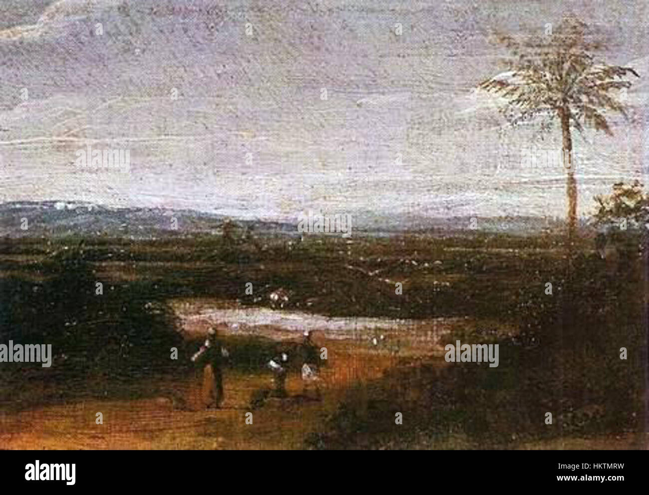 'Paisagem do Nordeste', de Frans Post, représente une scène de paysage du nord-est du Brésil. L’œuvre capture la beauté naturelle et la végétation luxuriante de la région à l’époque coloniale. La représentation détaillée et vibrante du paysage de Post offre un aperçu rare du Brésil du XVIIe siècle, mêlant techniques artistiques européennes et éléments naturels locaux. Banque D'Images