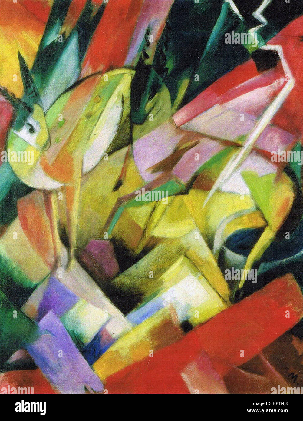 'Bergziegen' (chèvres de montagne) de Franz Marc dépeint un paysage vibrant et expressif. La peinture illustre l’utilisation emblématique de Marc de la couleur et de l’abstraction dans la représentation de la nature, en se concentrant sur l’énergie dynamique des chèvres de montagne. Banque D'Images