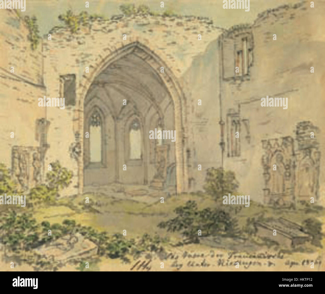 La vue intérieure de la Frauenkirche d'Unterriexingen, peinte en 1816, met en valeur l'architecture et les détails intérieurs de l'église. L’œuvre reflète le style néoclassique qui prévalait à l’époque, mettant l’accent sur la conception sereine et symétrique de l’église. Banque D'Images