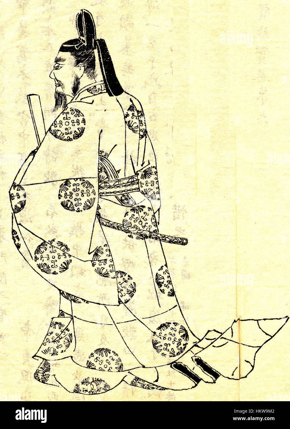 Portrait historique de Fujiwara Michinaga, un éminent noble japonais, capturé dans le style traditionnel de la peinture japonaise. Banque D'Images