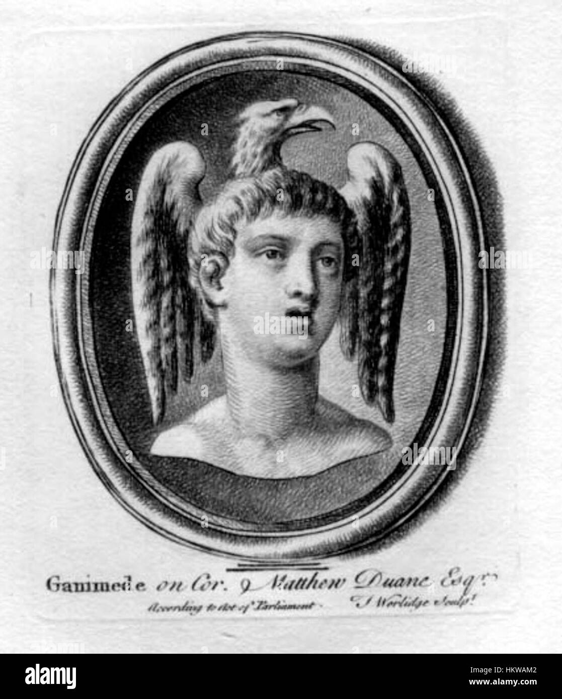 La peinture de Ganimede de J. Worlidge, réalisée en 1768, représente la figure mythologique dans les moindres détails. L'œuvre capture l'essence de la mythologie grecque, mettant en valeur la beauté divine et l'élégance jeune de Ganimede. Banque D'Images