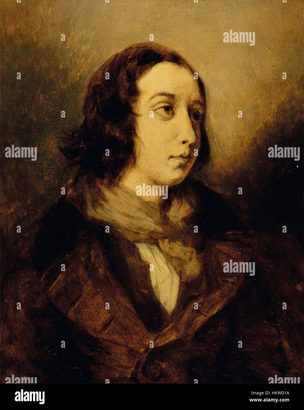 George Sand, écrivain français éminent du XIXe siècle, est représenté ici dans un portrait classique du XIXe siècle. Connue pour ses œuvres mêlant romantisme et réalisme, elle est une figure influente de la littérature et de la culture françaises. Banque D'Images