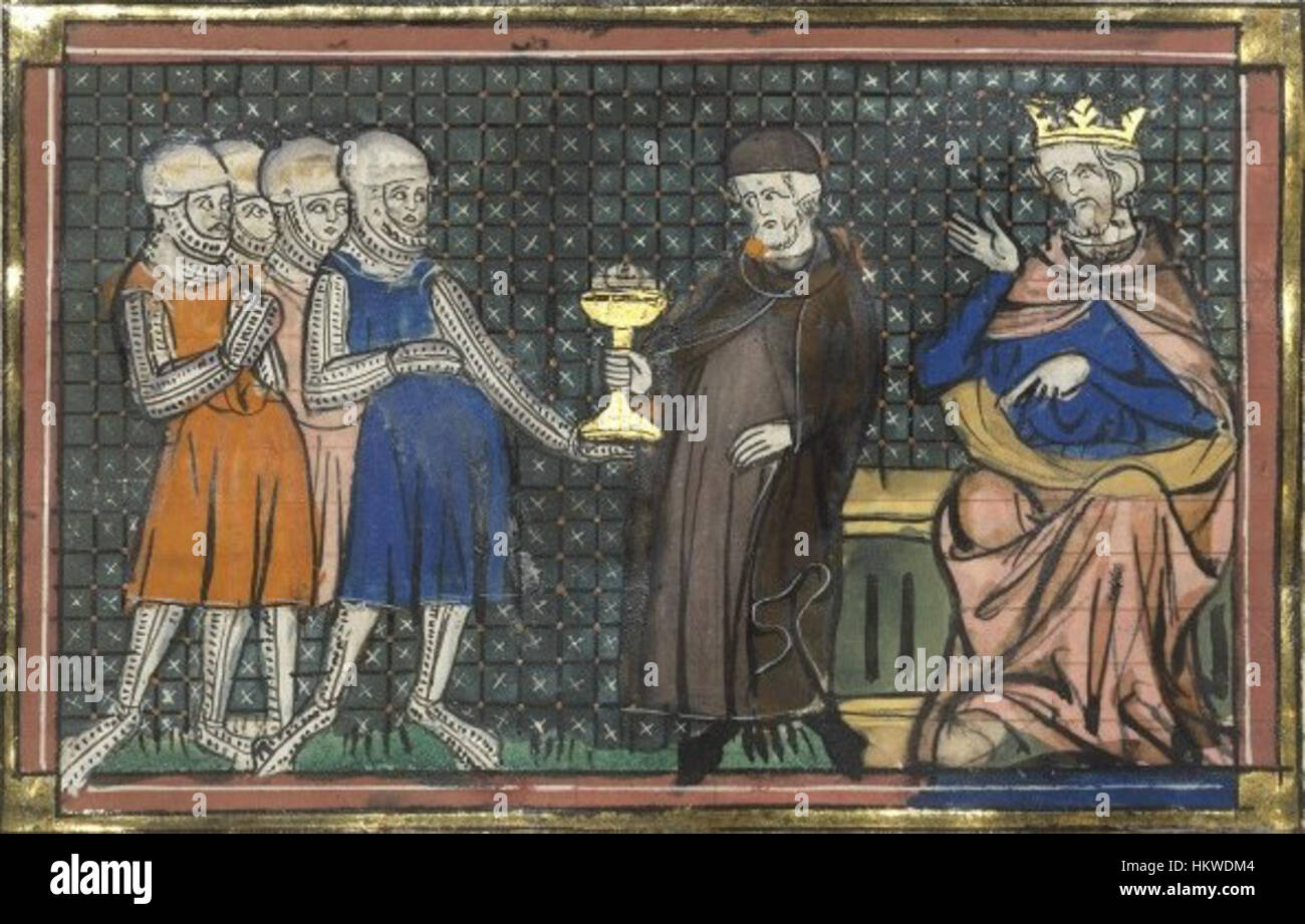 Gérard de Ridefort, figure notable des Croisades, est représenté dans ce tableau historique. Son rôle de Templier est décrit avec une attention particulière aux détails et à la précision historique. Banque D'Images