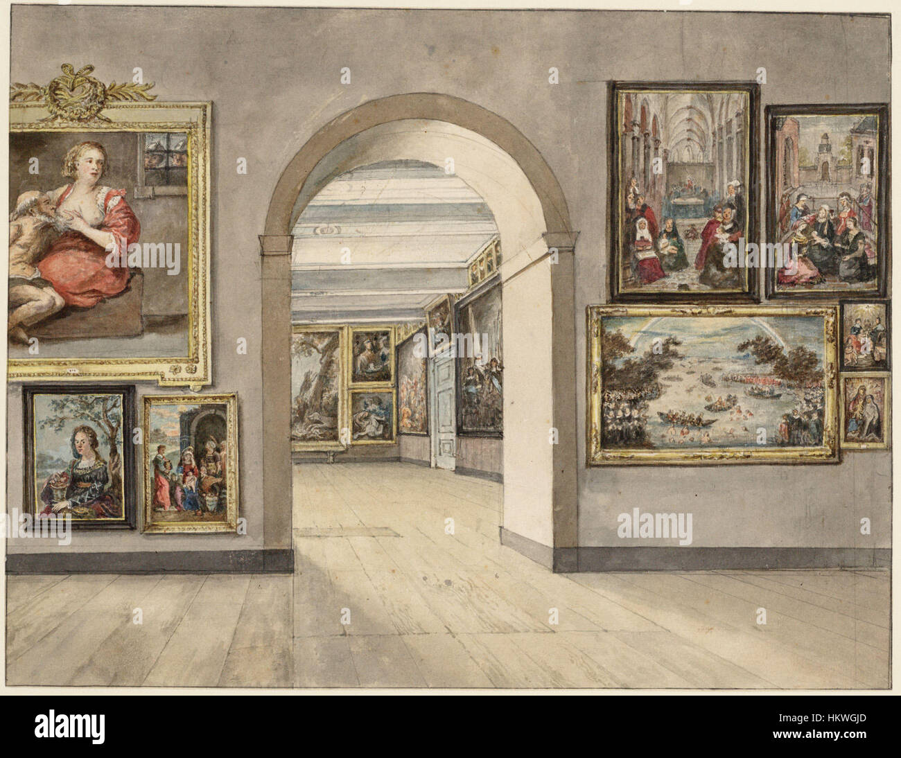 Une peinture de Gerrit Lamberts intitulée « Trippenhuis », représentant le bâtiment emblématique d'Amsterdam. L'œuvre met en valeur l'architecture néerlandaise du XVIIe siècle et offre un aperçu du développement urbain d'Amsterdam pendant l'âge d'or. Banque D'Images