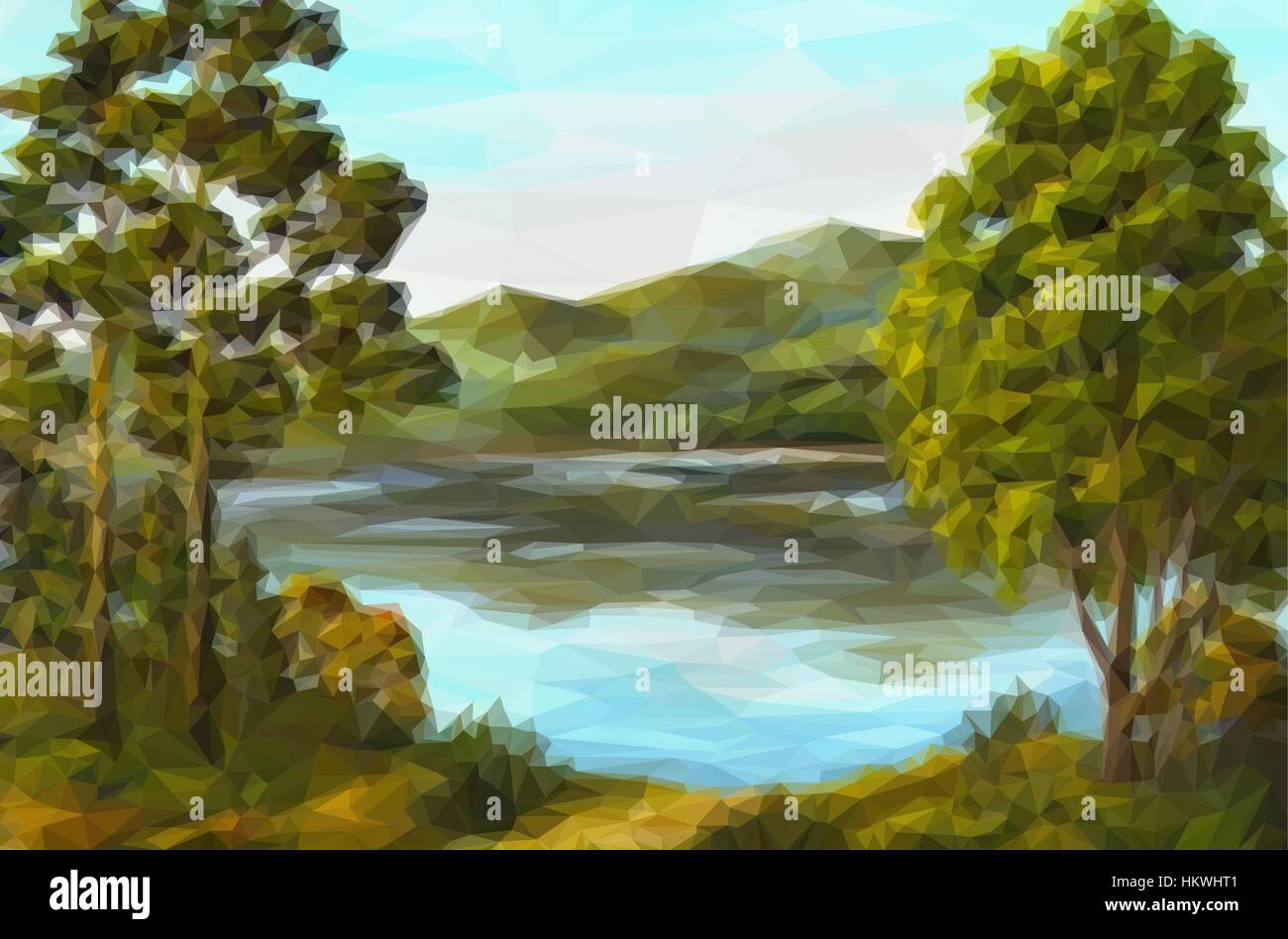 Paysage, arbres et lac Illustration de Vecteur
