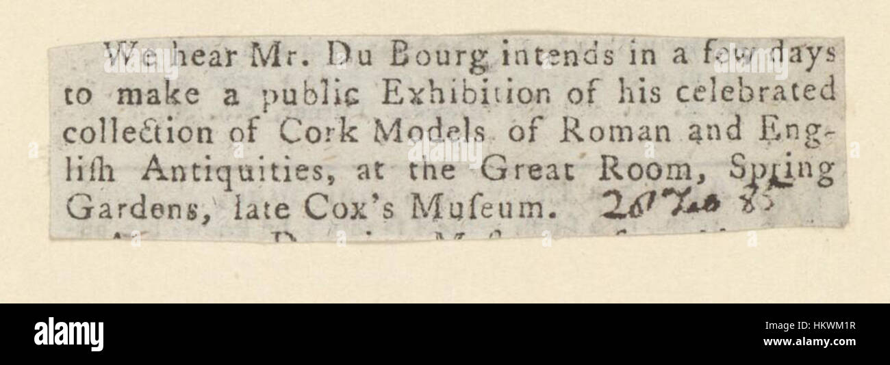 Les bibliothèques Bodleian, Newscutting annonçant des modèles de Liège et romaine antiquités anglais à la Grande Salle, Spring Gardens Banque D'Images