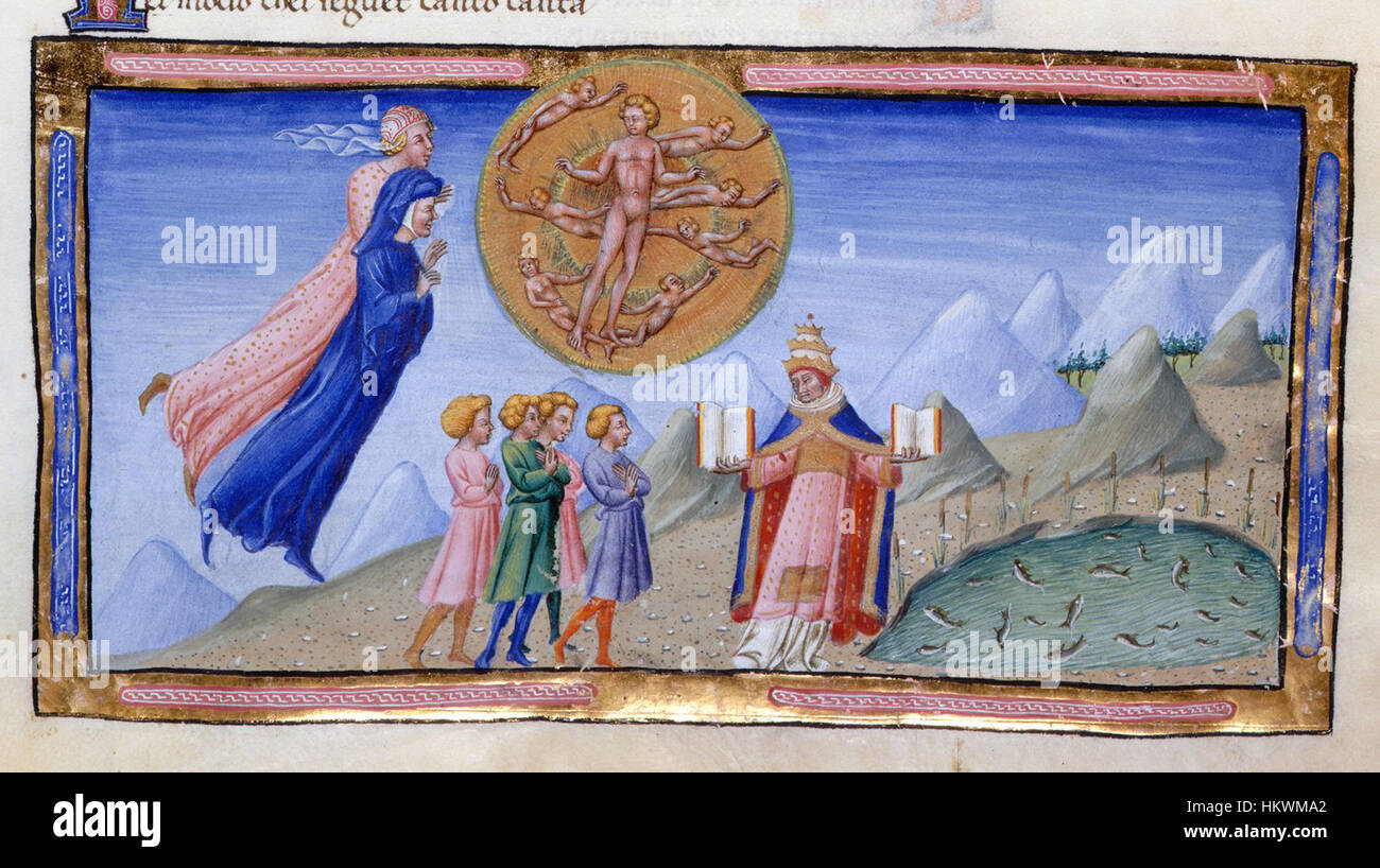 Le tableau de Giovanni di Paolo 'Paradiso 10 : Dante et Béatrice' dépeint une scène sereine et éthérée de la Divine Comédie de Dante. L'œuvre capture le moment où Dante et Béatrice montent au Paradis, mettant en valeur l'attention caractéristique de Giovanni pour les détails et la composition éthérée. Banque D'Images
