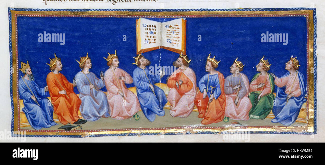 « Paradiso 35 Dieci Re » de Giovanni di Paolo présente une représentation détaillée du ciel, avec dix rois, représentant le Royaume céleste dans le style gothique typique de l’artiste. Banque D'Images