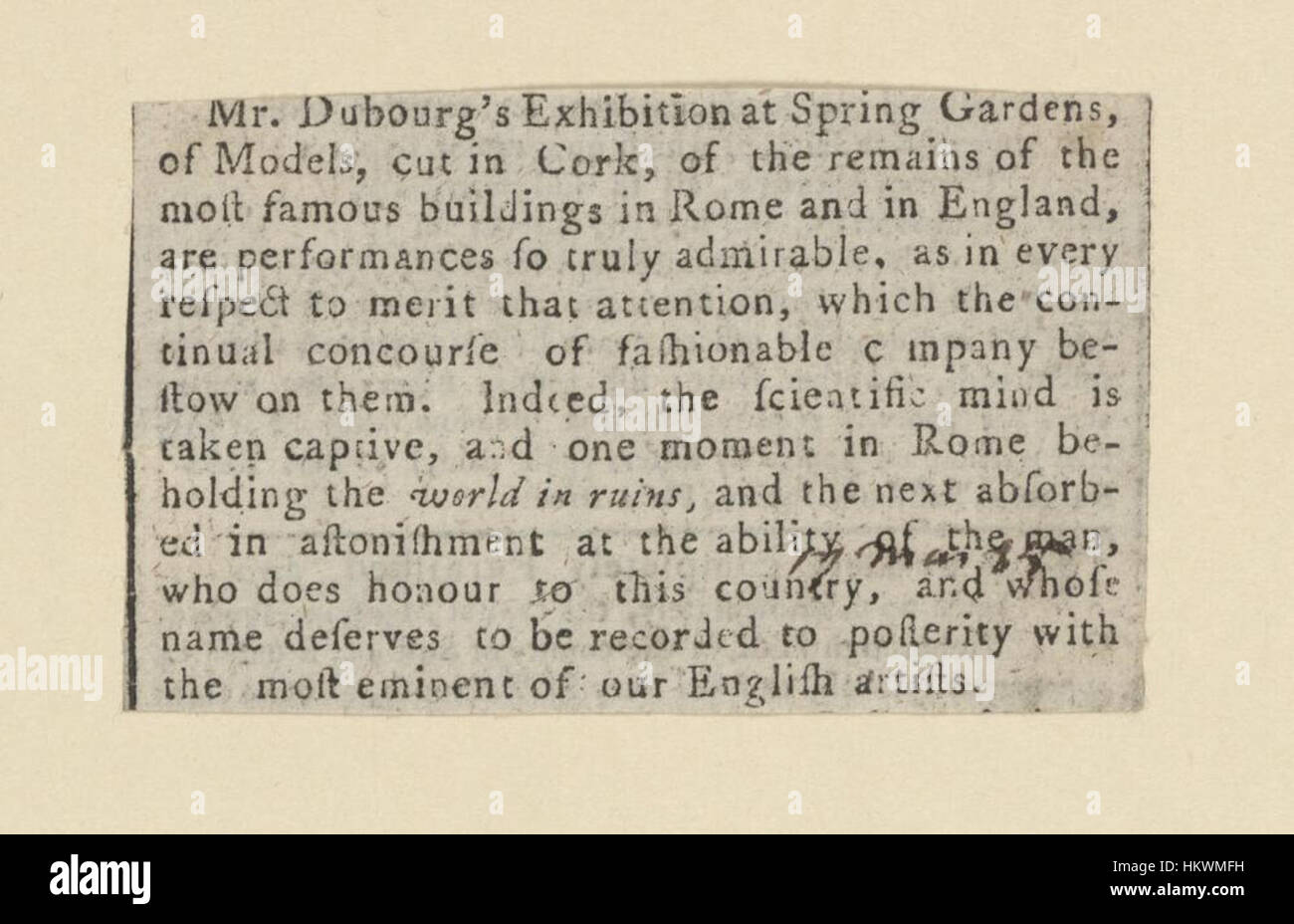 Cette nouvelle des bibliothèques Bodleian annonce une exposition à Spring Gardens présentant des modèles en liège d'antiquités romaines et anglaises. Les modèles offrent une représentation détaillée des artefacts historiques de ces deux cultures. Banque D'Images