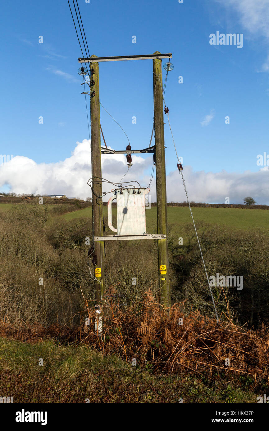 Les poteaux électriques en paysage devon Banque D'Images