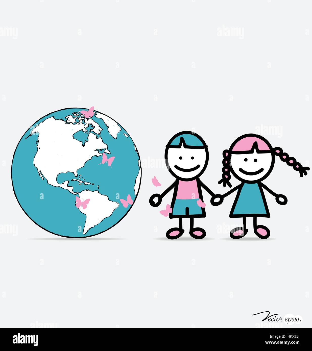 Enfants mignons et globe. Vector illustration. Illustration de Vecteur