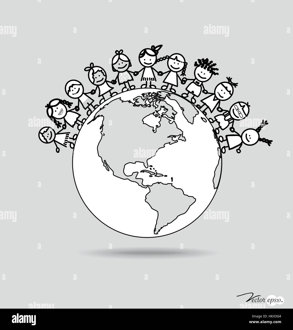 Enfants mignon sur globe. Vector illustration. Illustration de Vecteur