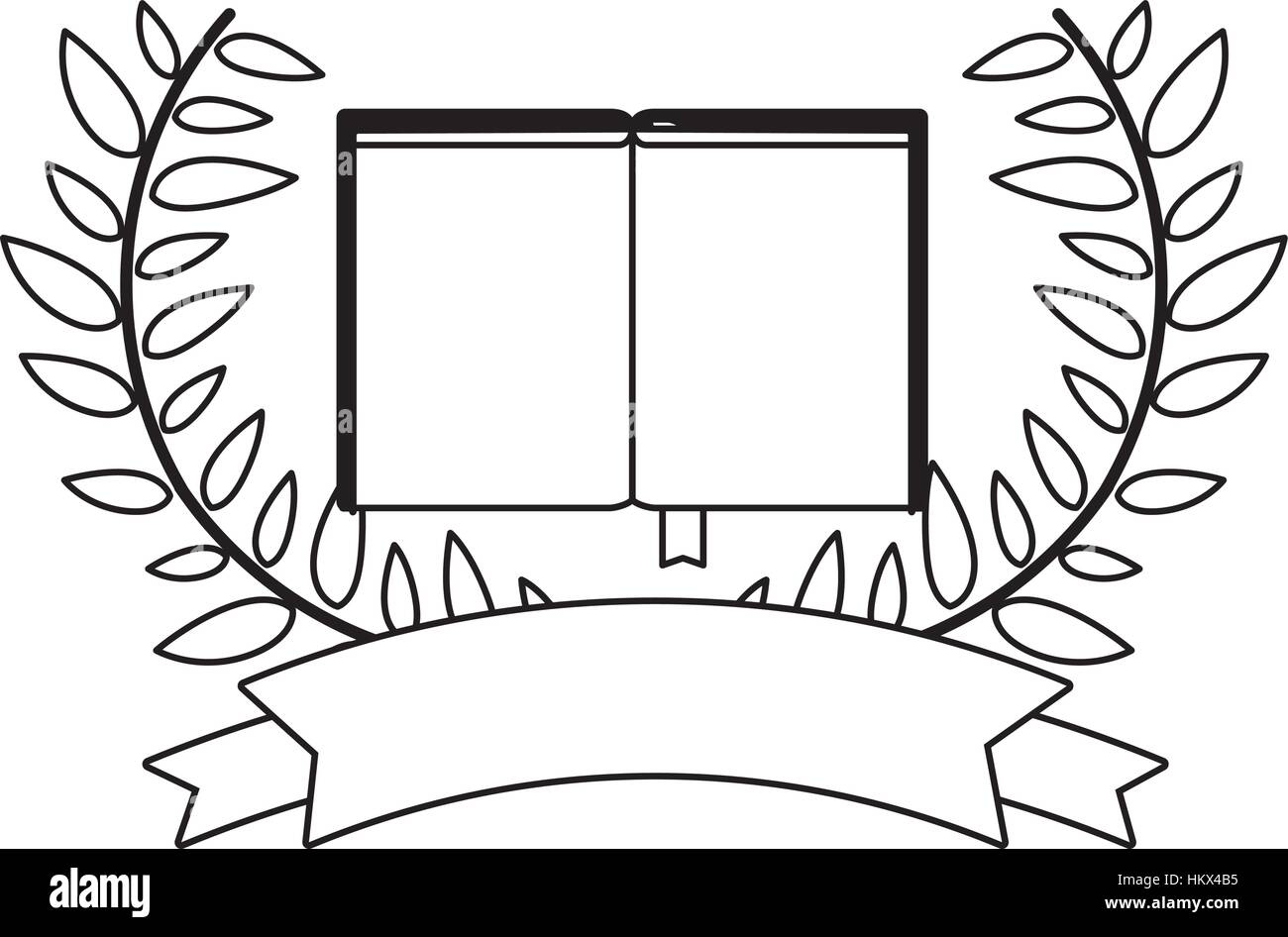Contour monochrome avec des branches avec des feuilles et des livres et ruban vector illustration Illustration de Vecteur