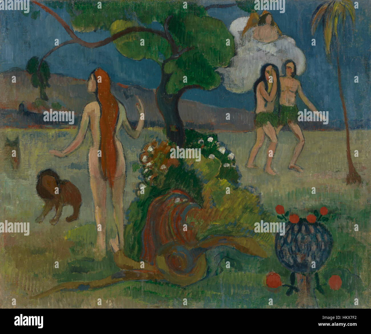 « Le Paradis perdu » (1890) de Paul Gauguin explore le thème du paradis perdu avec ses couleurs vives et son symbolisme caractéristiques, reflétant son style post-impressionniste. Banque D'Images