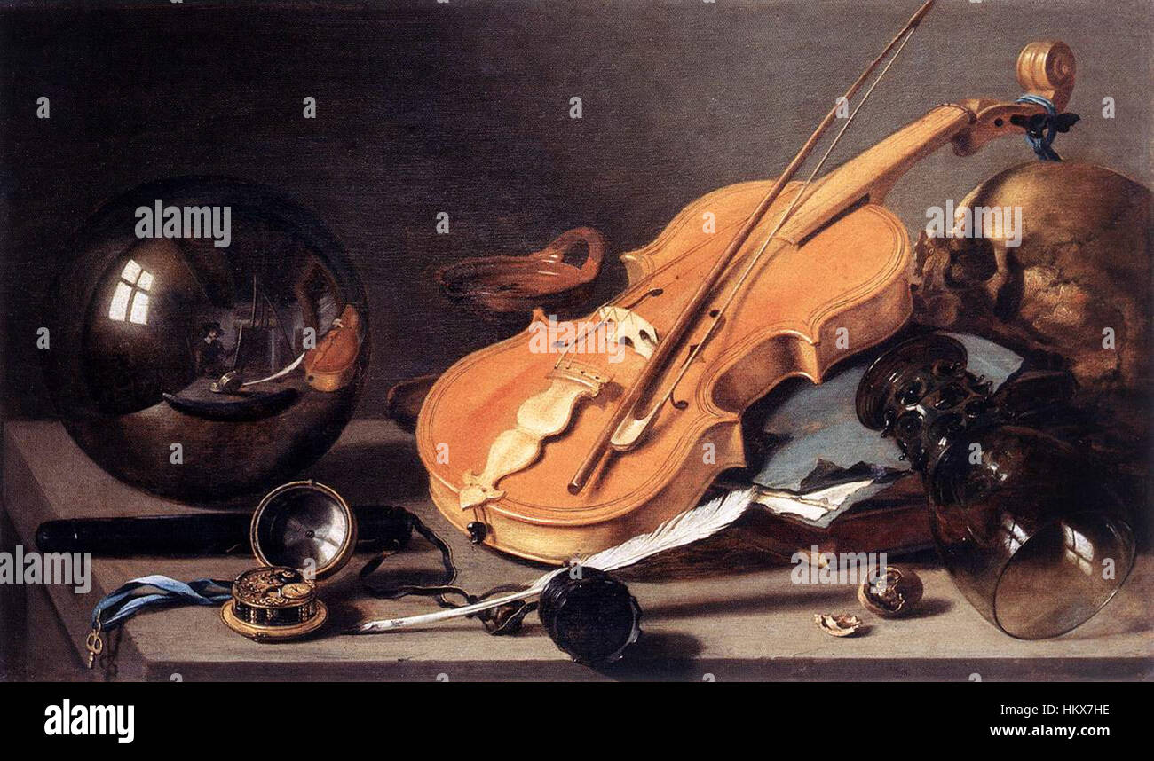 Pieter Claesz. - Vanitas avec violon et bille de verre - WGA04974 Banque D'Images