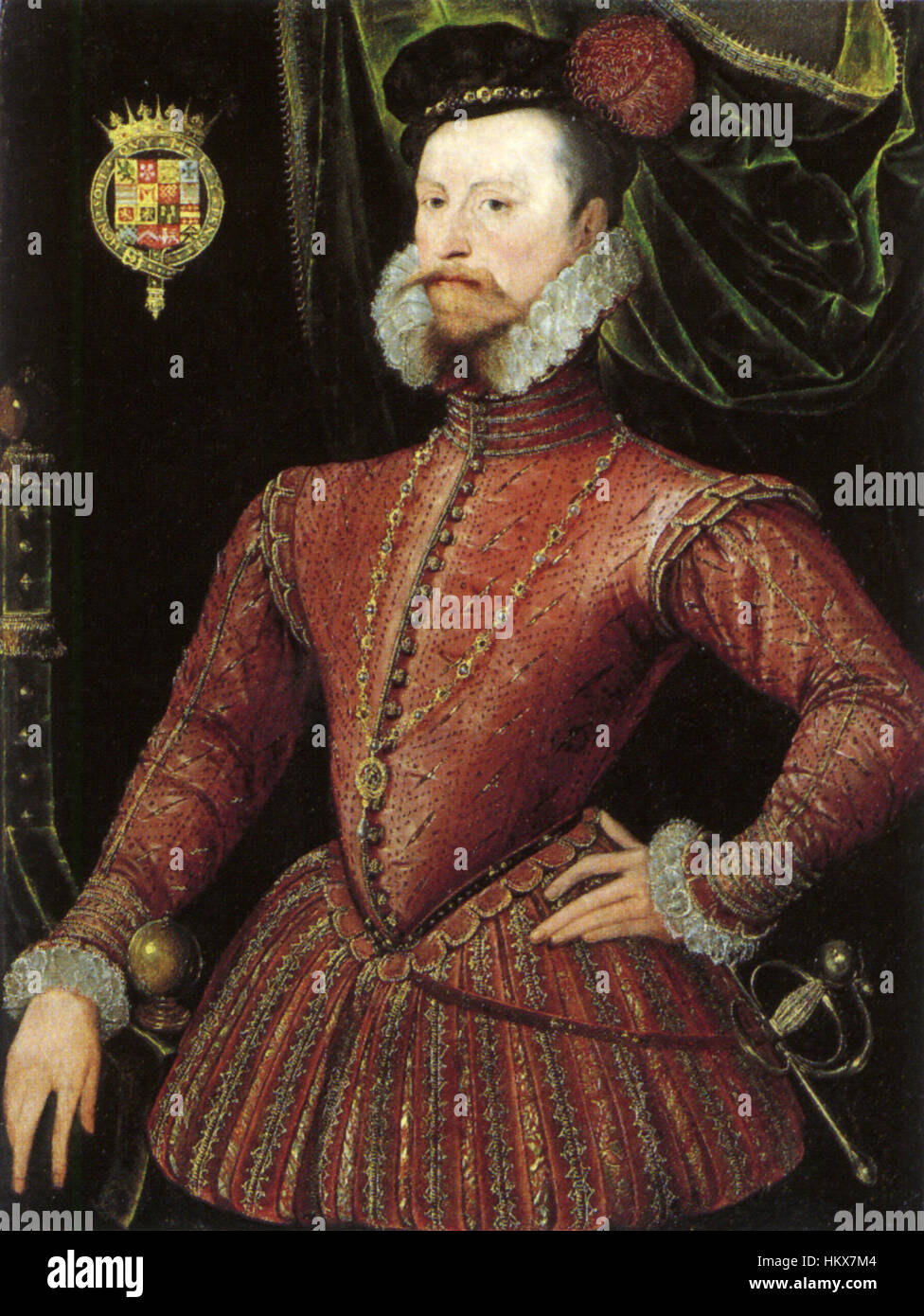 Ce portrait de Robert Dudley, 1er comte de Leicester, représente l'éminent noble anglais qui était un proche confident de la reine Elizabeth I. le tableau reflète son importance politique et son statut au sein de la cour anglaise à la fin du XVIe siècle. Banque D'Images