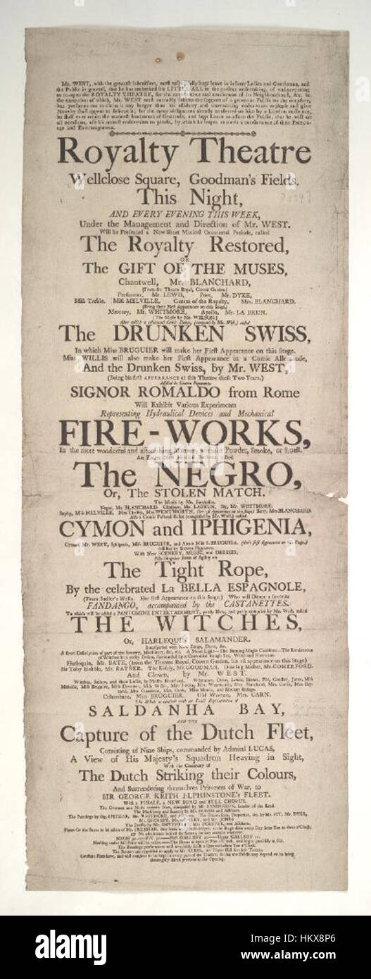 Cette affiche de 1797 des bibliothèques Bodleian annonce « la royauté restaurée » ou « le don des Muses », une production théâtrale, reflétant l'histoire culturelle du théâtre à la fin du XVIIIe siècle. Banque D'Images
