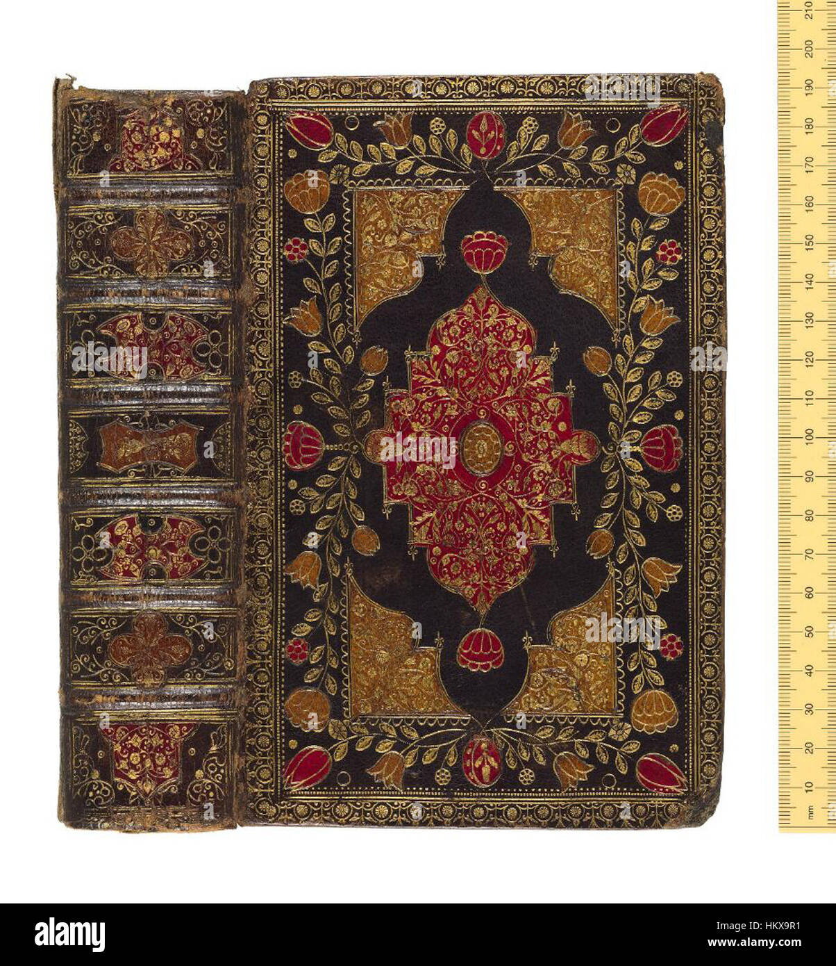 Cette image de la Sainte Bible des bibliothèques Bodleian présente une reliure complexe et une typographie historique. La Bible représente un élément important de l'histoire religieuse et culturelle du début de la période moderne. Banque D'Images