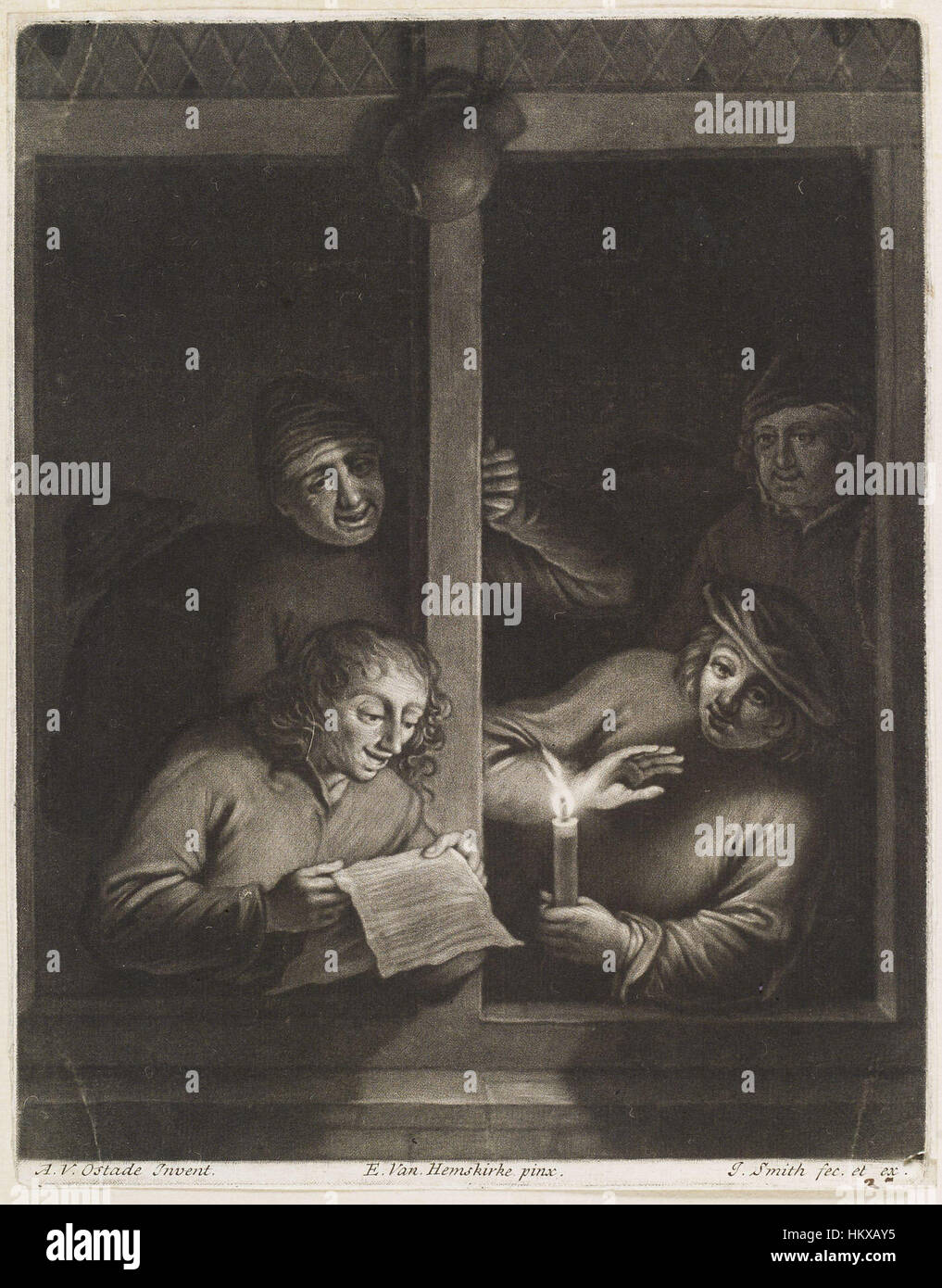 Cette peinture de John Smith représente une scène animée de Boors chantant à une fenêtre. La pièce met en évidence la capacité de Smith à capturer l'éclat et l'humour de la vie quotidienne, mélangeant l'art de genre et la narration vivante. Banque D'Images