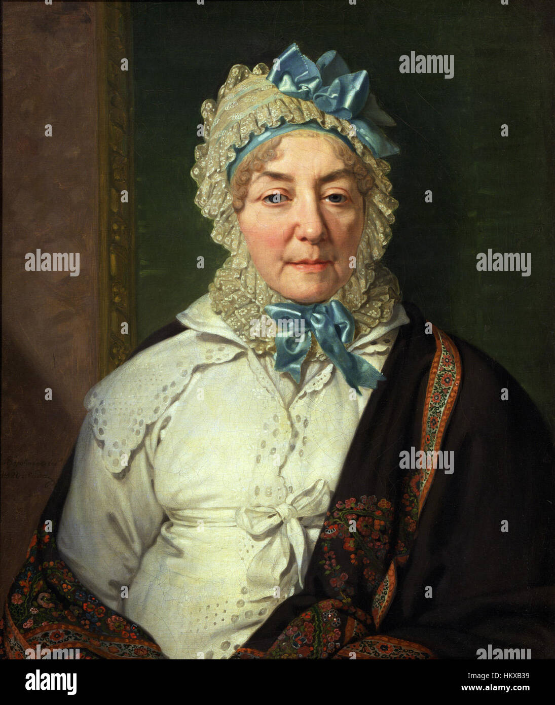 Cette peinture de Vladimir Borovikovski, « Arharova », capture une figure féminine en tenue russe traditionnelle, mettant en valeur le talent de l'artiste à dépeindre l'élégance et la beauté de l'aristocratie russe du XVIIIe siècle. Banque D'Images