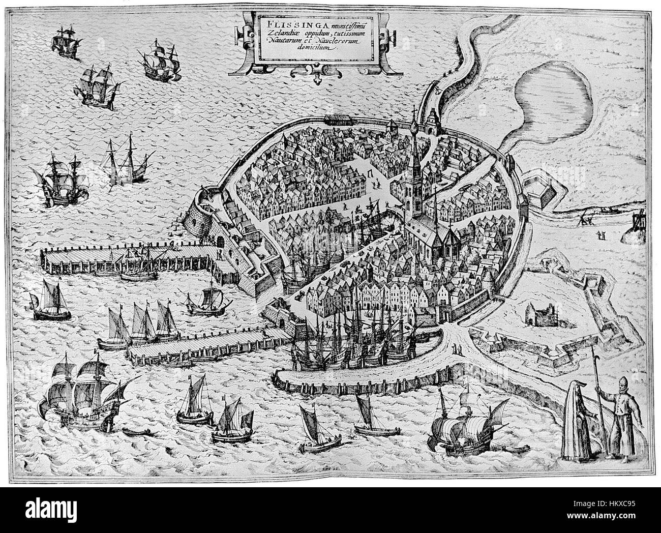 *Stedenboek - Vlissingen* par Braun en Hoogenberg est une carte de la ville hollandaise de Vlissingen. Ce travail historique de cartographie offre un aperçu précieux de l'aménagement urbain et du développement historique de Vlissingen pendant la période de sa création. Banque D'Images