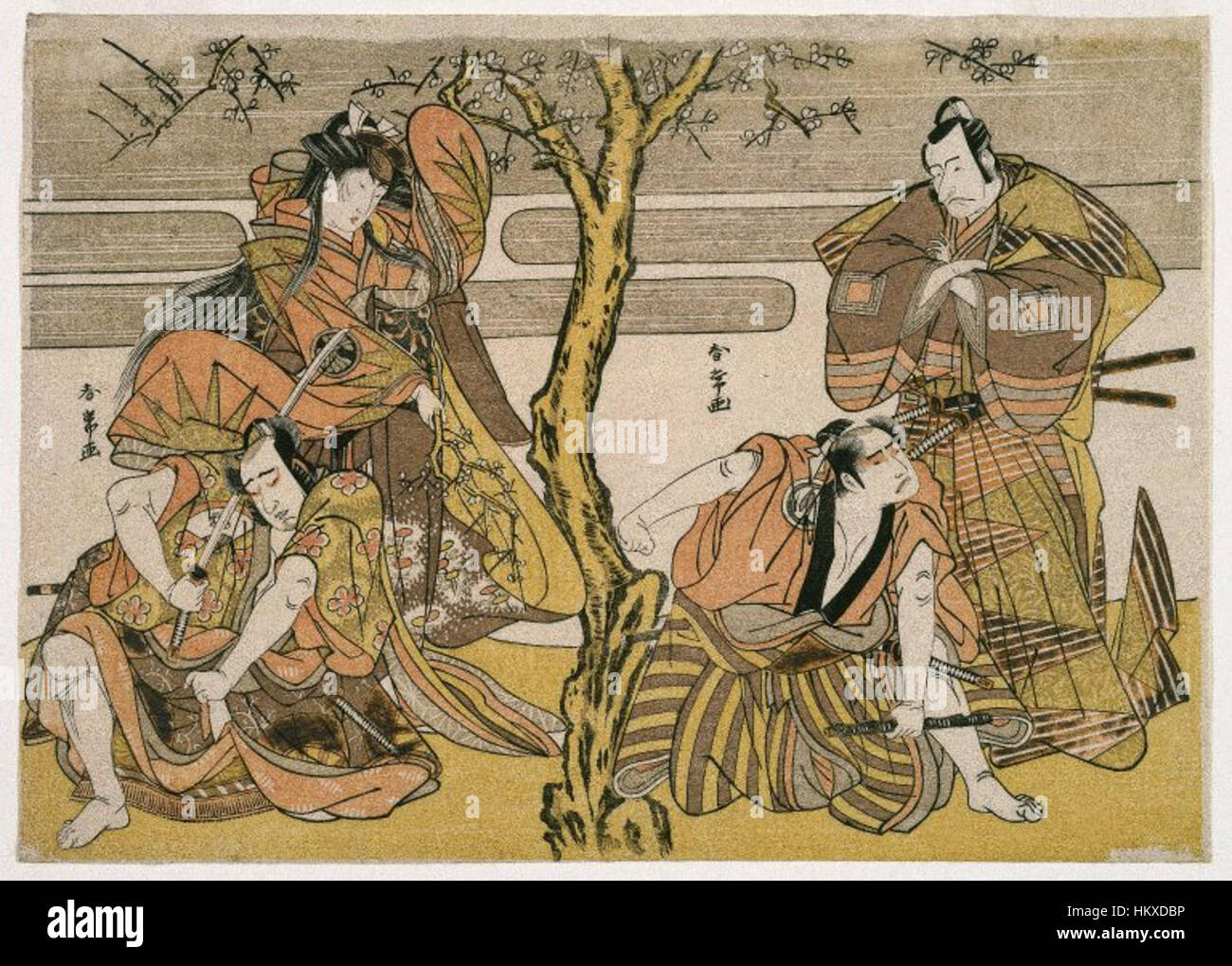 Le Musée de Brooklyn - Quatre acteurs dans une scène d'un jeu - Katsukawa Shunsho Banque D'Images