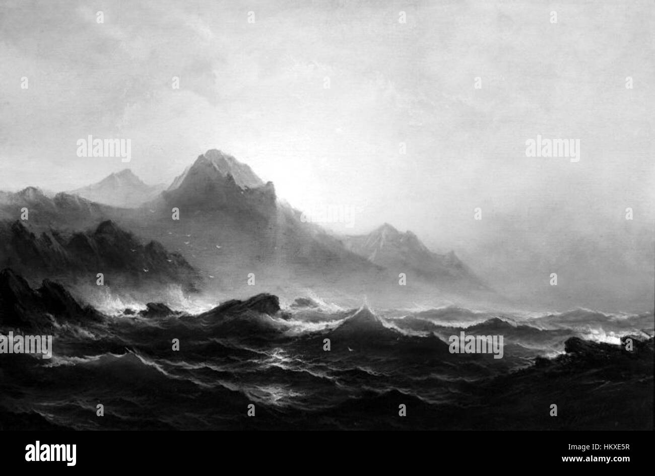 *Seascape* de James Hamilton au Brooklyn Museum met en valeur son expertise en art marin, capturant la nature dynamique de la mer et du ciel. Cette peinture reflète l’habileté de Hamilton à rendre des effets atmosphériques et son attention aux sujets maritimes. Banque D'Images