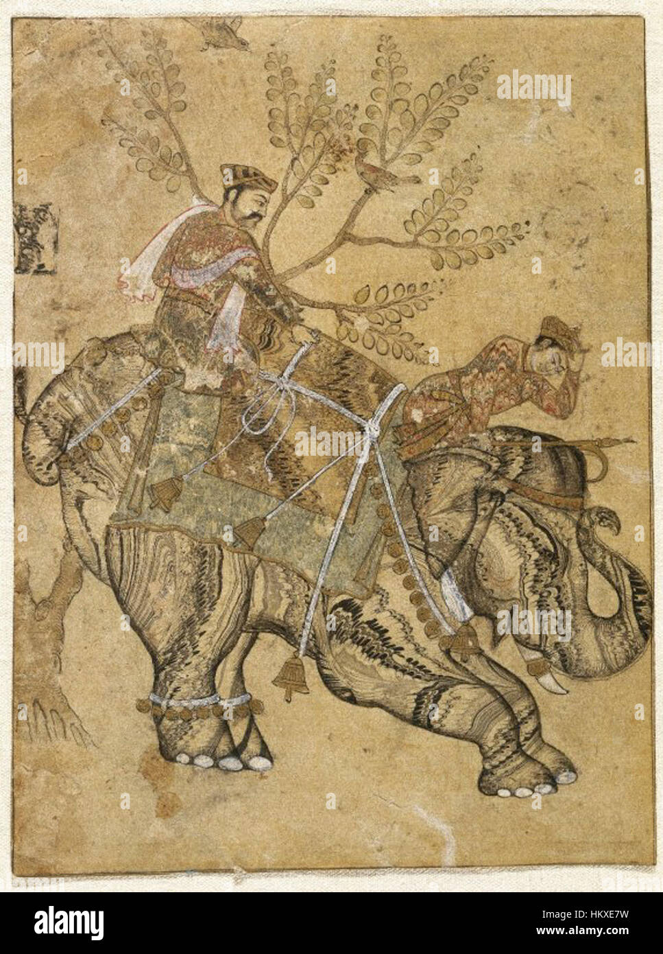 Cette œuvre met en valeur un éléphant bloqué à un moment de pause, rendu avec un accent sur ses caractéristiques détaillées et sa présence majestueuse. La pièce met l’accent sur la forme physique et le mouvement de l’animal, capturant la grâce et la puissance de cette créature dans le contexte de son habitat naturel. Banque D'Images