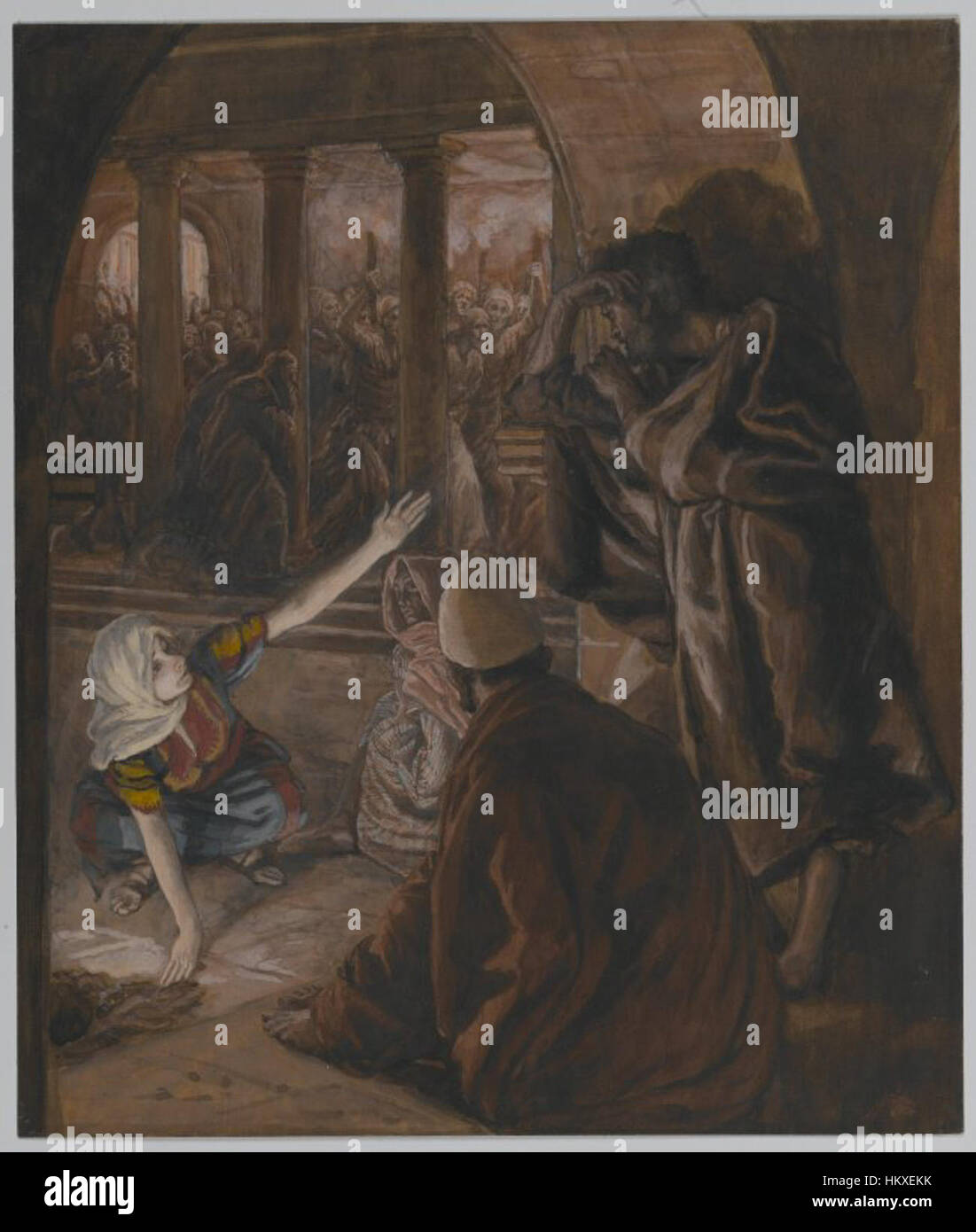 La peinture de James Tissot 'le troisième déni de Pierre' capture le regard de reproche de Jésus. L’œuvre d’art dépeint une scène charnière du Nouveau Testament, mettant en évidence l’intensité émotionnelle de l’histoire biblique du déni de Pierre. Banque D'Images La peinture de James Tissot 'le troisième déni de Pierre' capture le regard de reproche de Jésus. L’œuvre d’art dépeint une scène charnière du Nouveau Testament, mettant en évidence l’intensité émotionnelle de l’histoire biblique du déni de Pierre. Banque D'Images