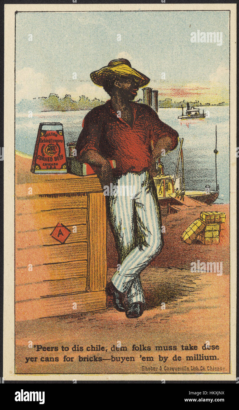 Pairs de dis chili, gens dem muss prendre dese yer conserve pour briques -- buyen 'em par l'millium. Wilson's Packing Company le corned-beef. Banque D'Images