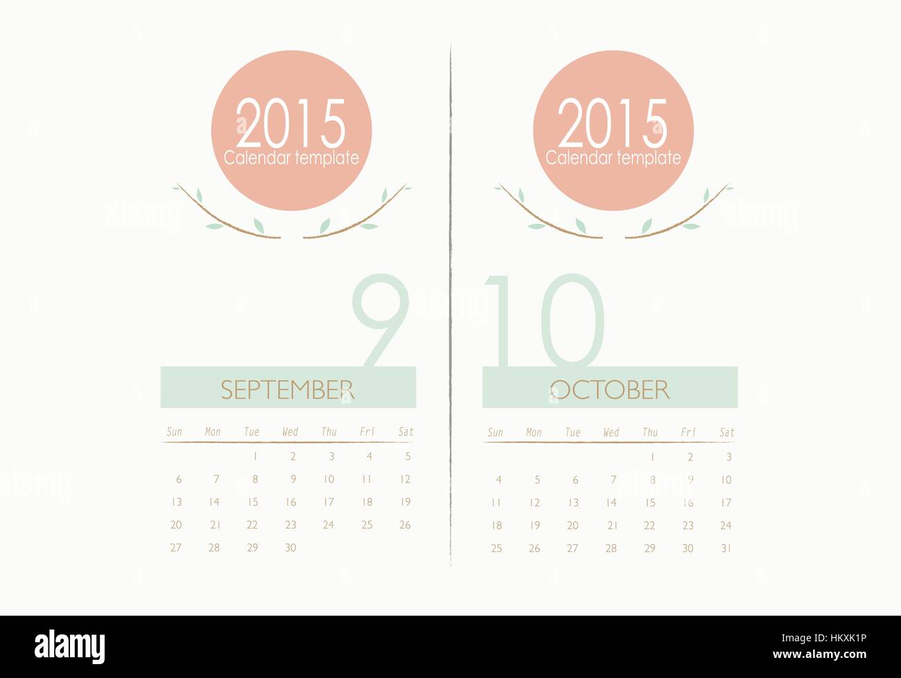 2015, calendrier mensuel modèle pour septembre et octobre. Vector illustration. Illustration de Vecteur